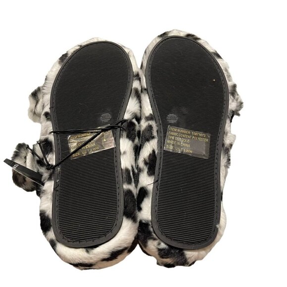 Torrid Women's New Black White Leopard Double Band Faux Fur Slippers 7.5 WW - Picture 7 of 8